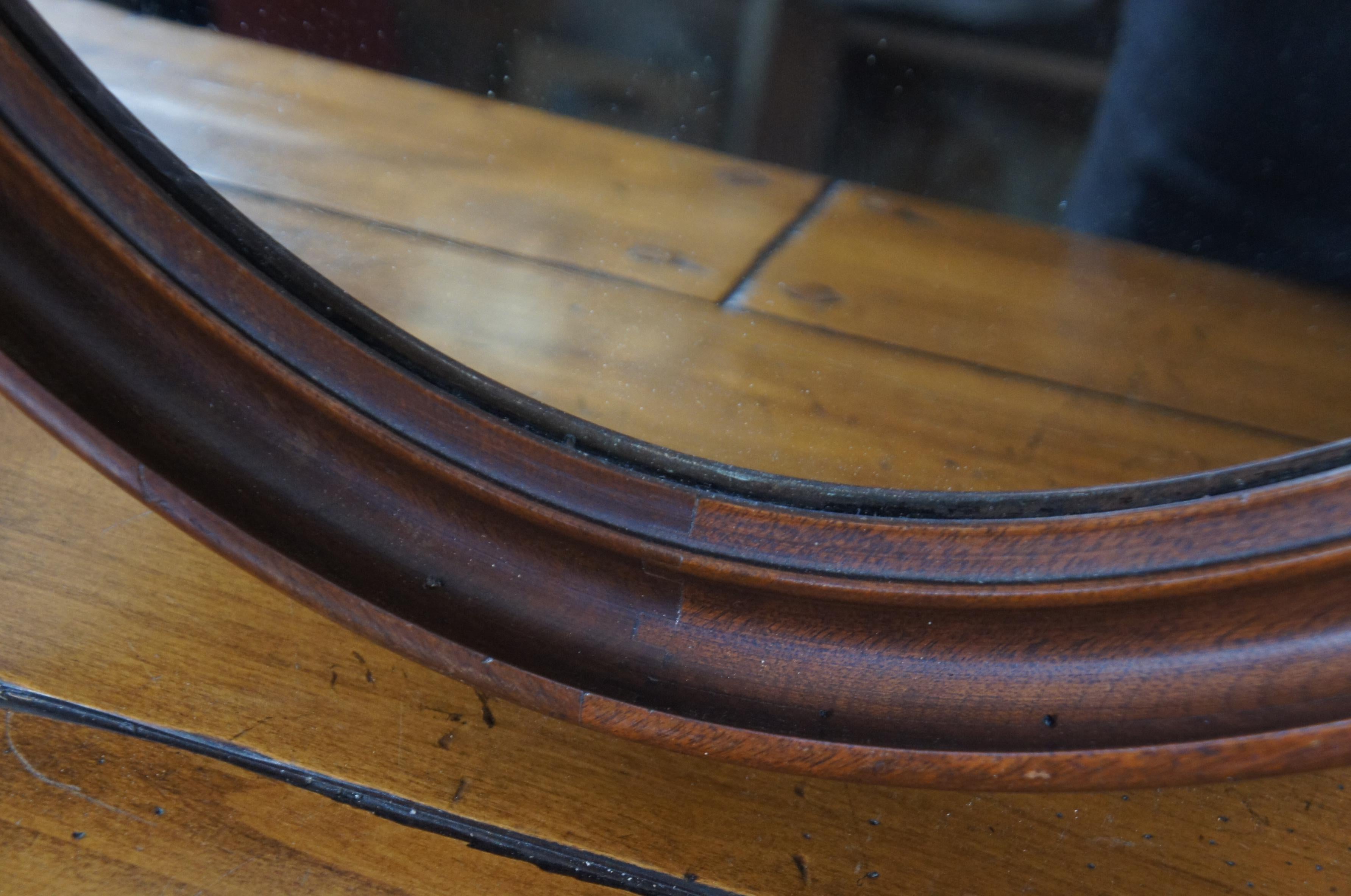 Antique Dovetailed Mahogany Oval Wall Vanity Mirror Beveled Wood Frame 3