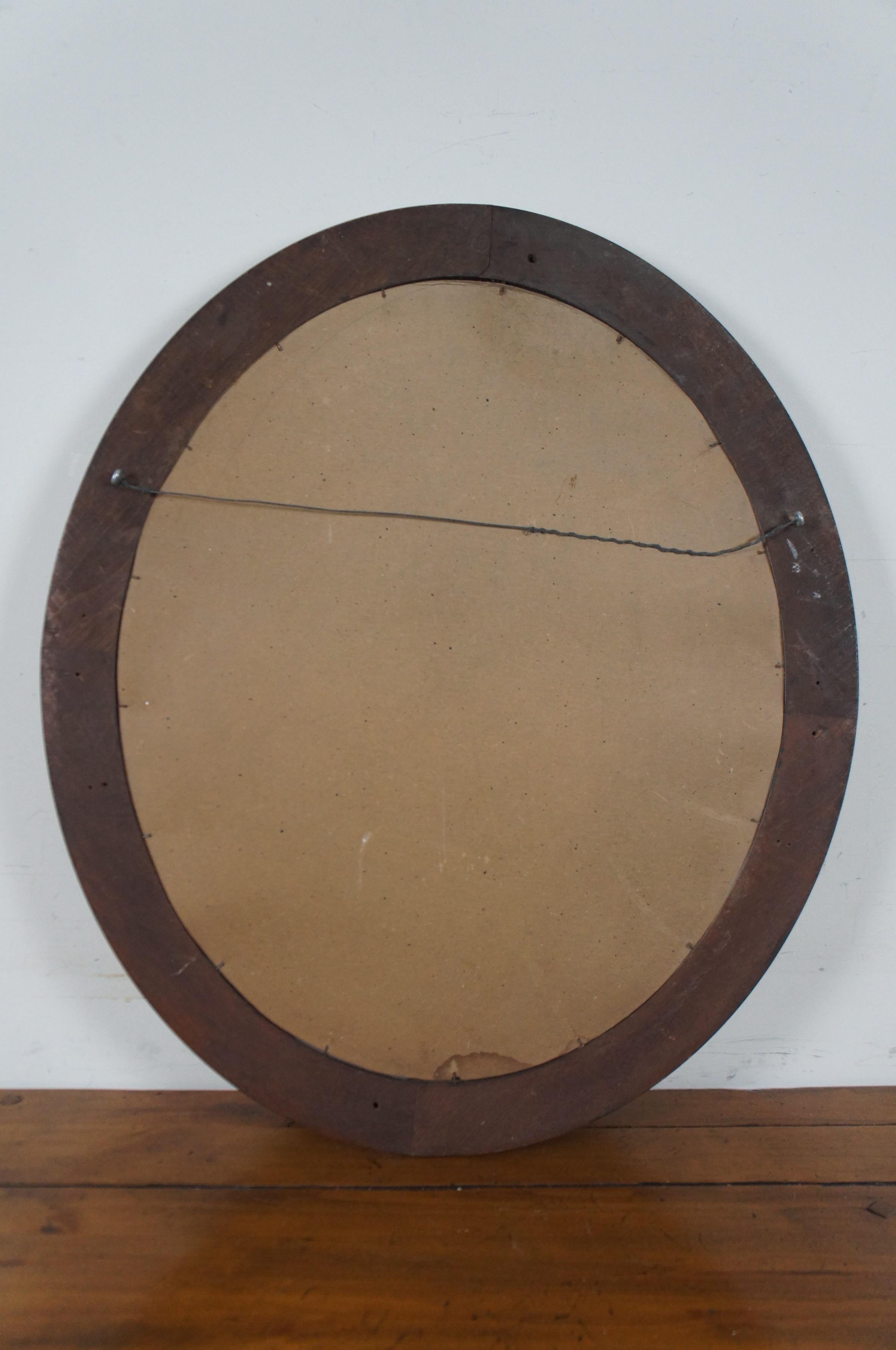 Antique Dovetailed Mahogany Oval Wall Vanity Mirror Beveled Wood Frame 4