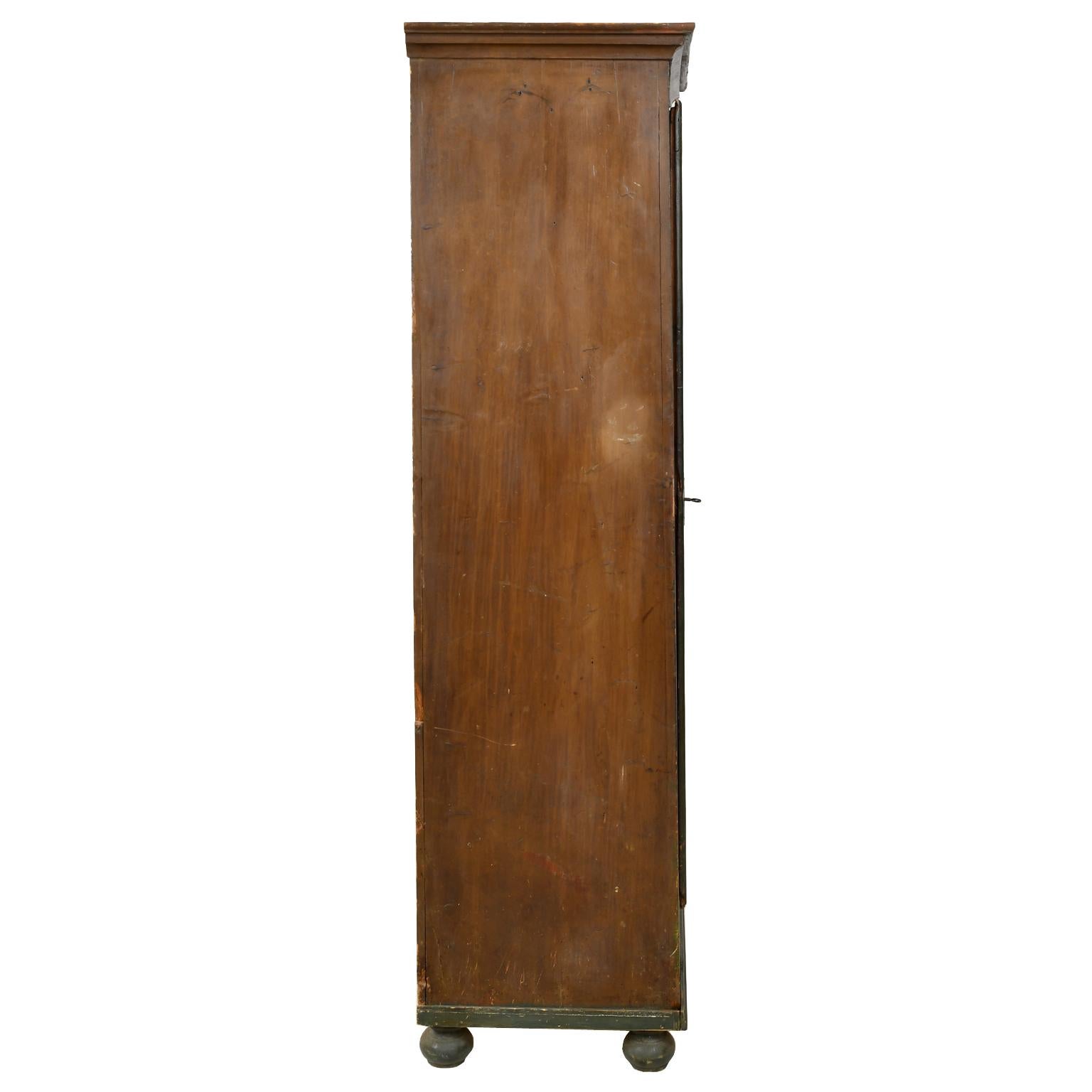 Antique Dowry/Wedding Armoire with Green and Maroon Paint and Floral Design 7