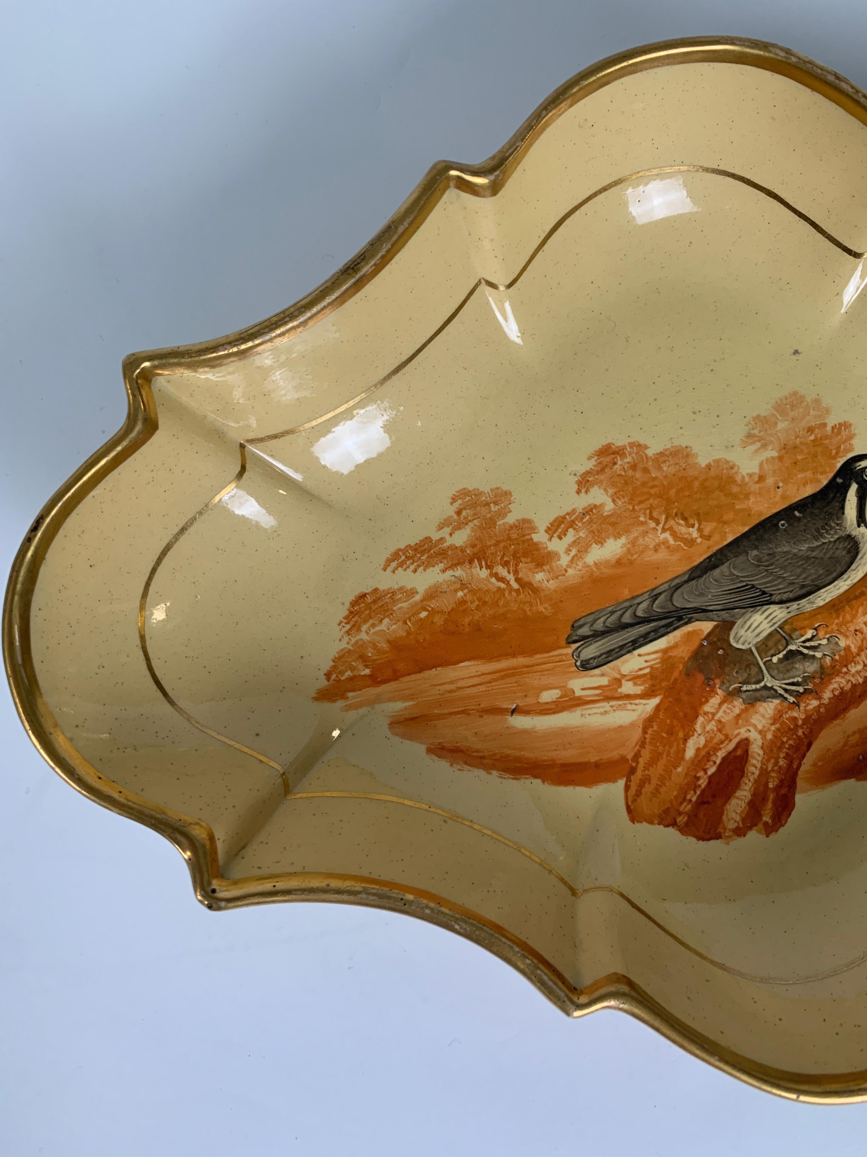 Antique Drabware Dish Showing Bird Made by Job Ridgway 1802-1808 In Excellent Condition For Sale In Katonah, NY