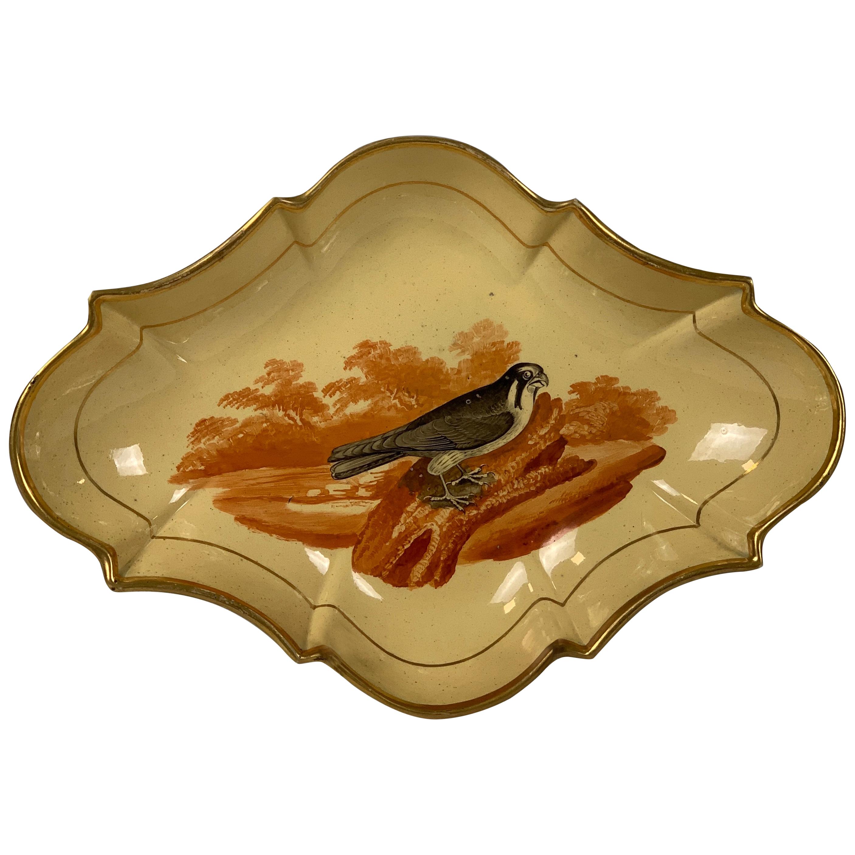 Antique Drabware Dish Showing Bird Made by Job Ridgway 1802-1808 For Sale