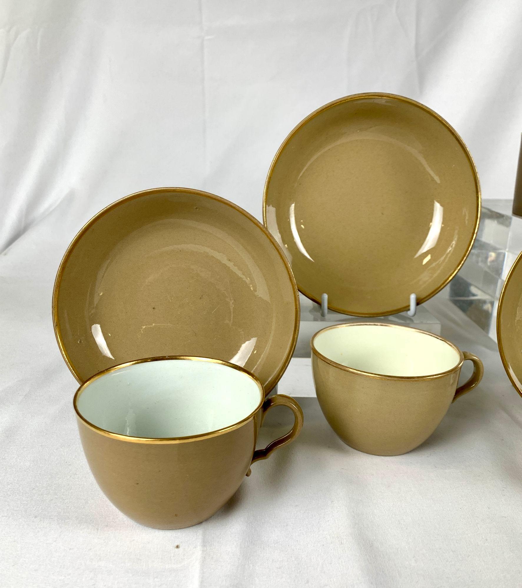 English Antique Drabware Group of Cups and Saucers England Circa 1825 For Sale