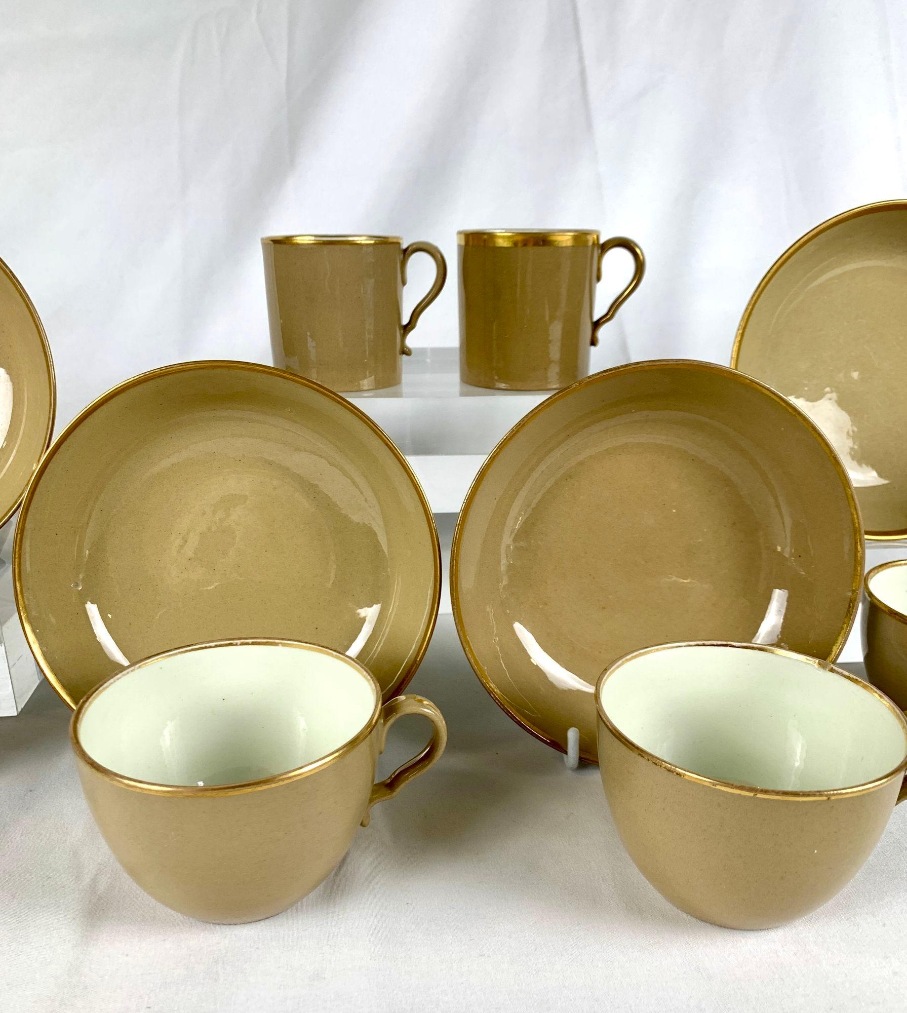 Glazed Antique Drabware Group of Cups and Saucers England Circa 1825