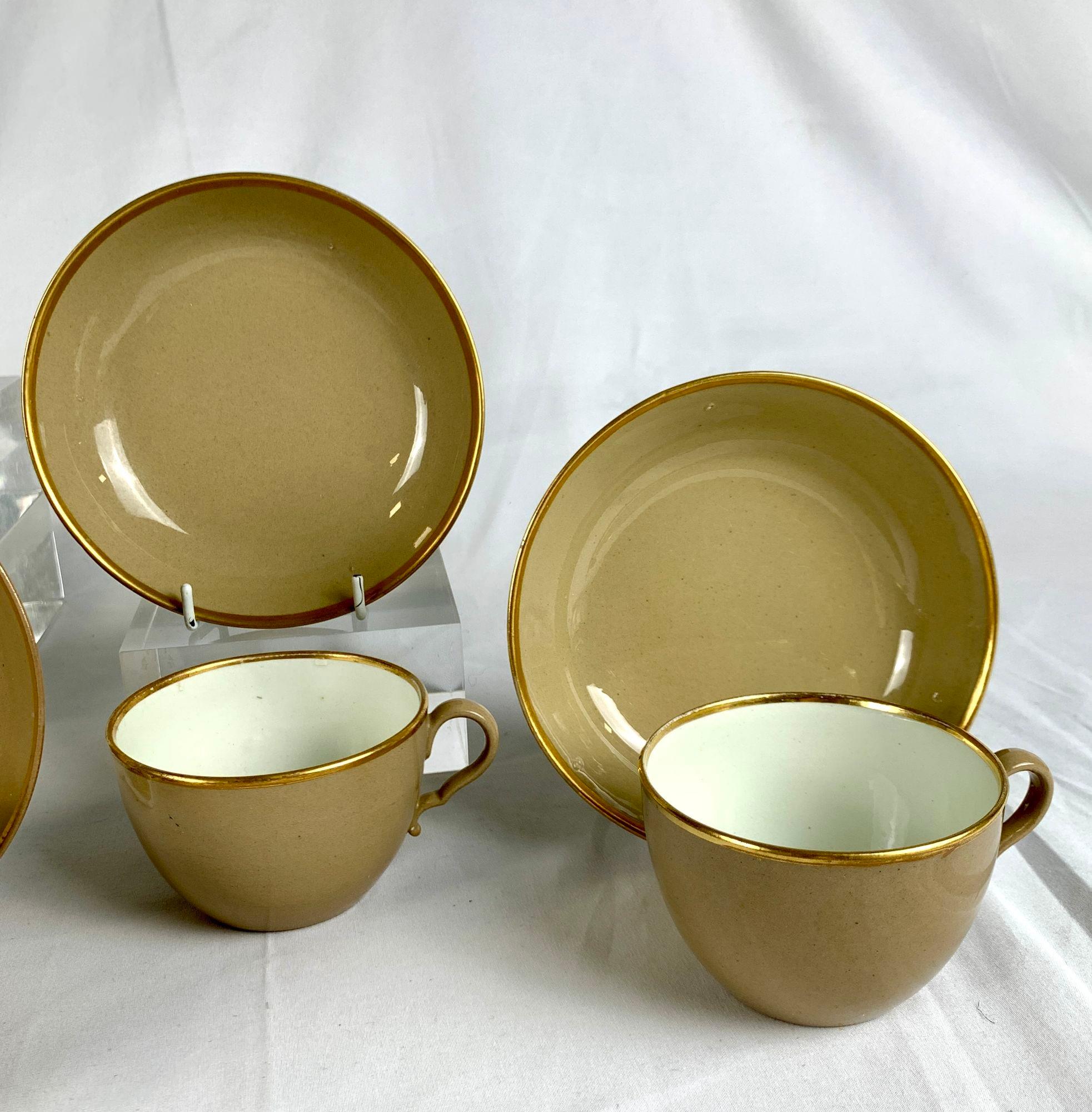 Antique Drabware Group of Cups and Saucers England Circa 1825 In Excellent Condition In Katonah, NY