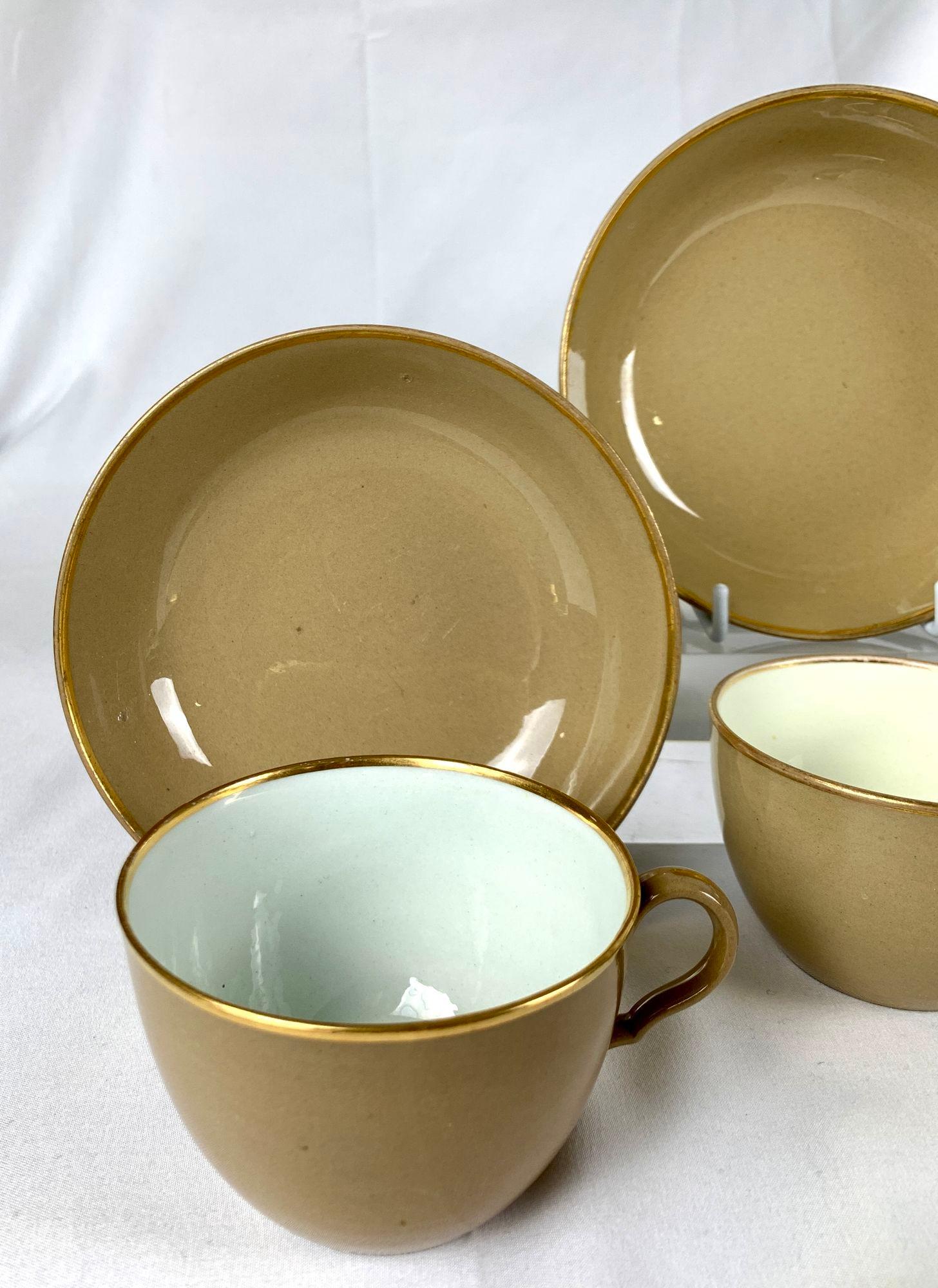 19th Century Antique Drabware Group of Cups and Saucers England Circa 1825