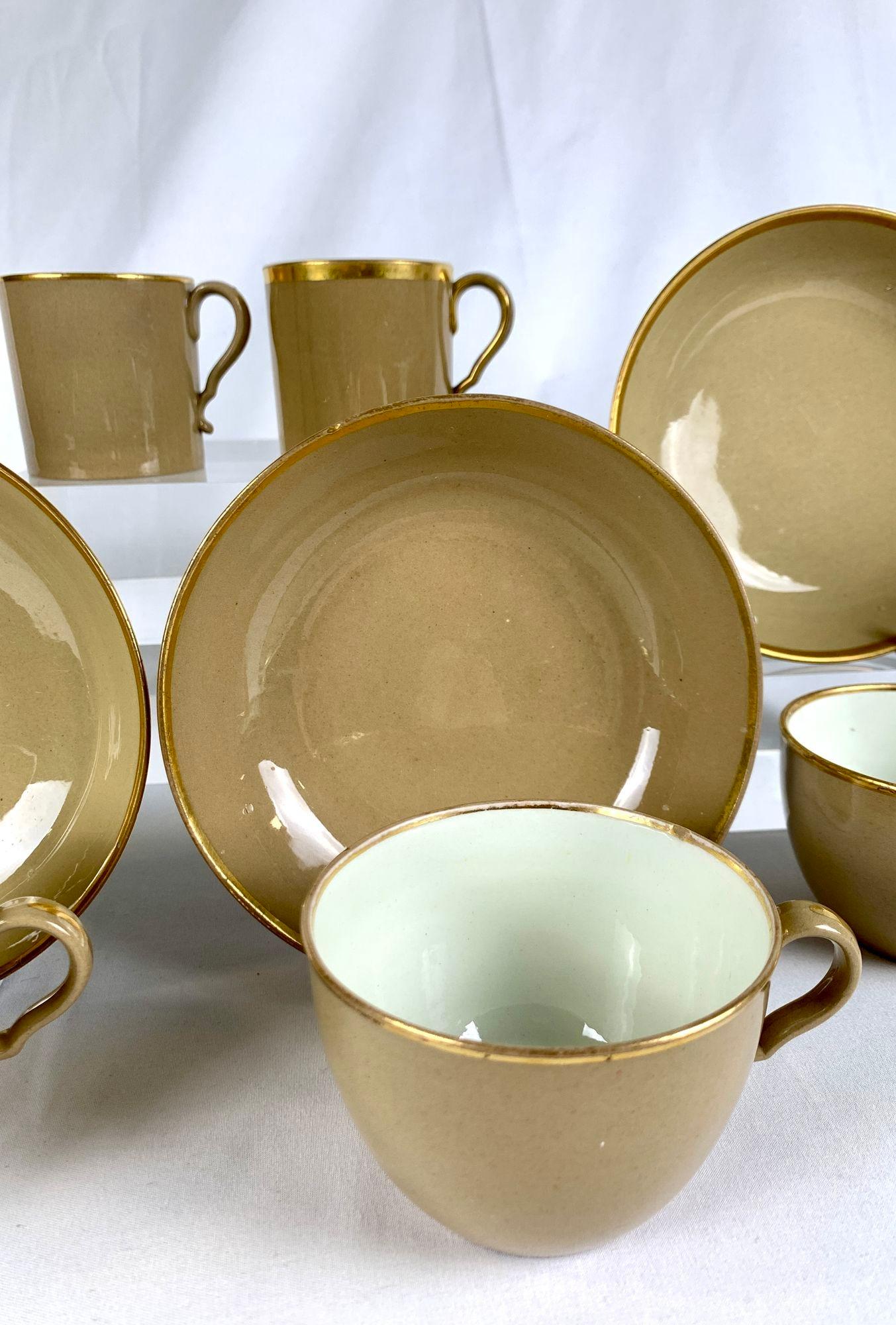 Earthenware Antique Drabware Group of Cups and Saucers England Circa 1825 For Sale