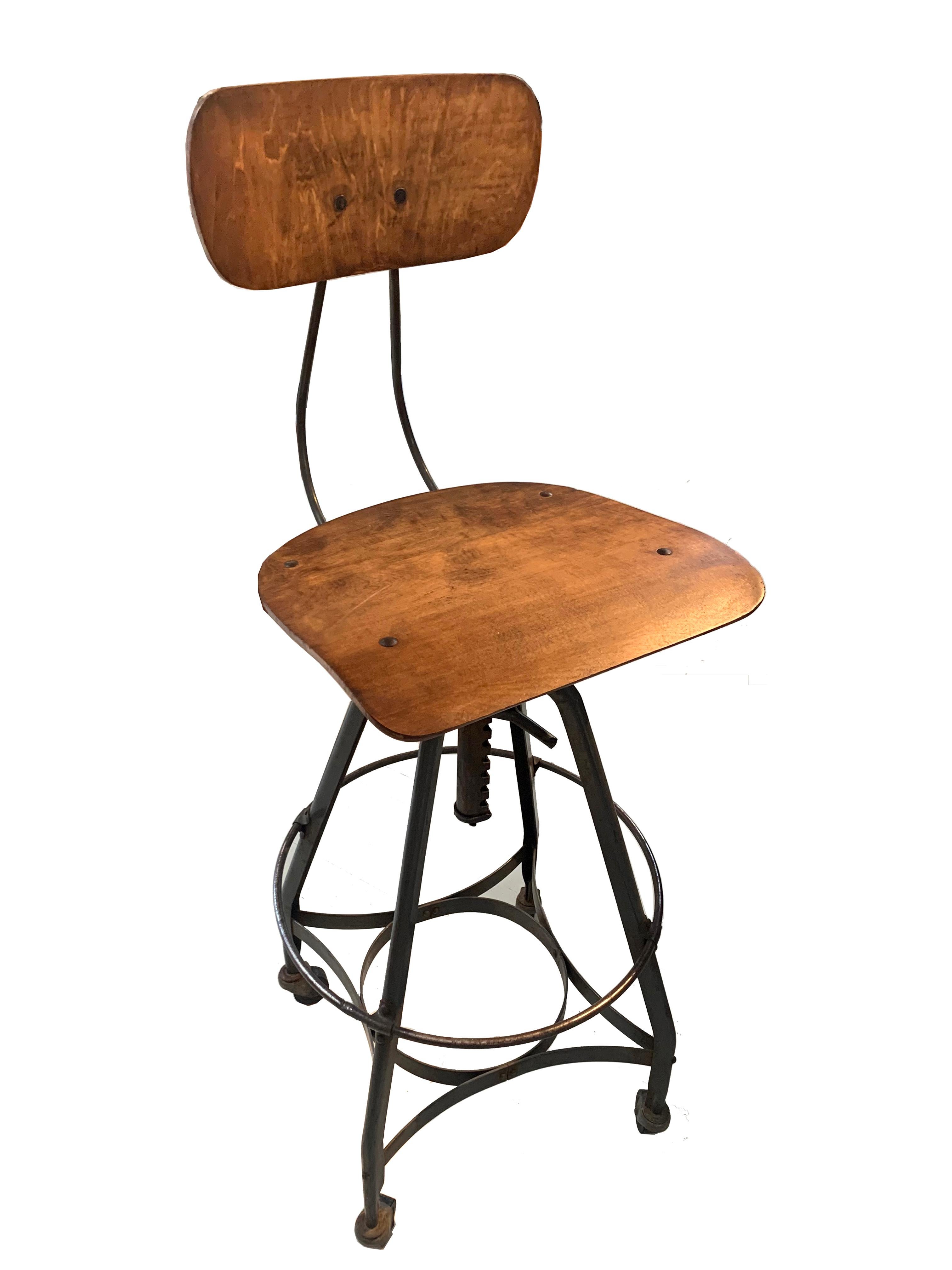 20th Century Antique Drafting Stool Adjustable