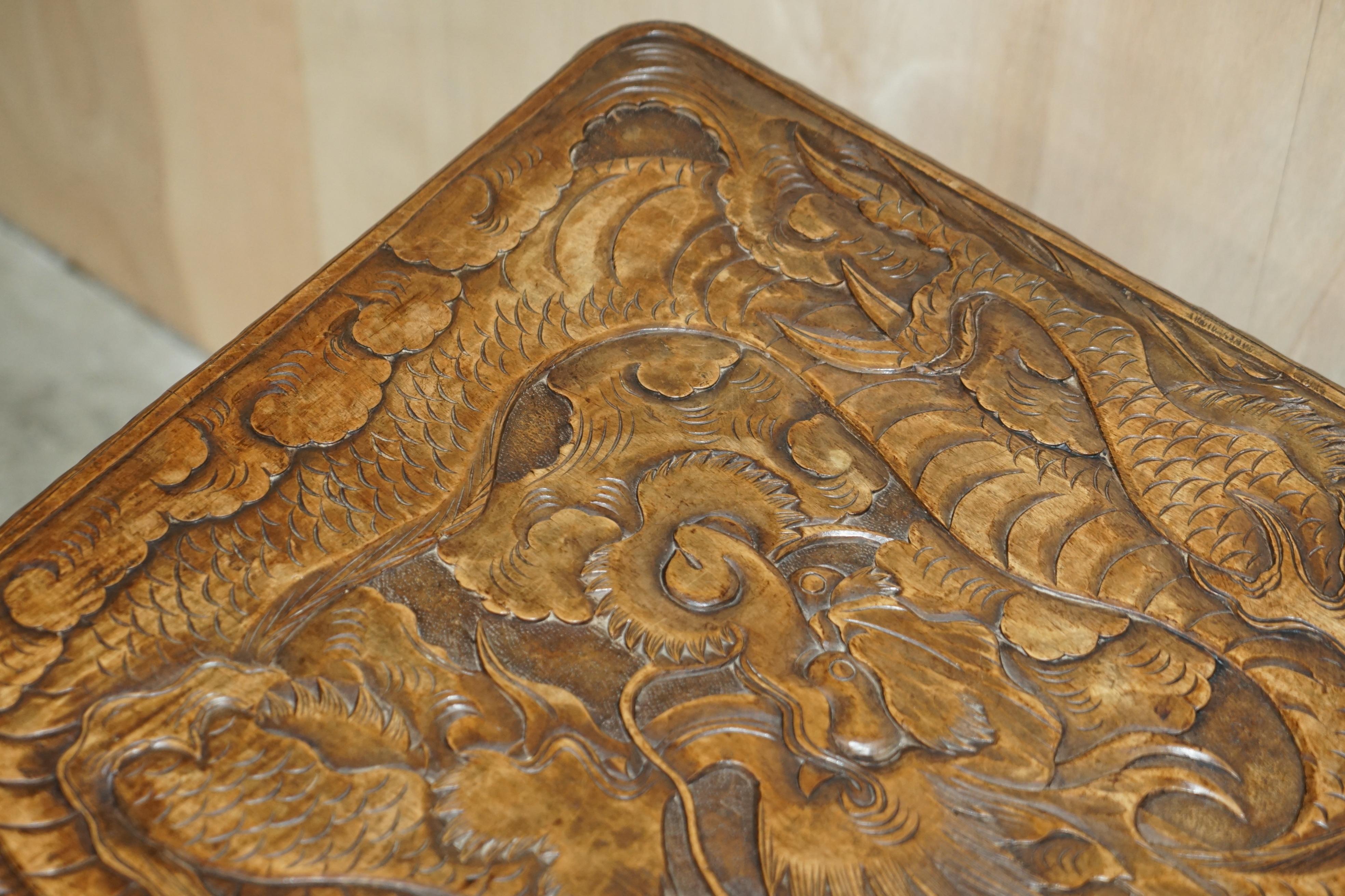 Hand-Crafted ANTIQUE DRAGON 1905 LIBERTY's LONDON HAND CARVED SIDE END LAMP WINE TABLE LOOK