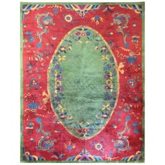 Antique Dragon Art Deco Chinese Carpet, Early 20th Century