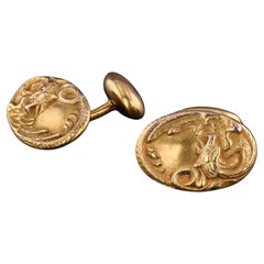 Boutons de manchette anciens en or 14k en forme de dragon