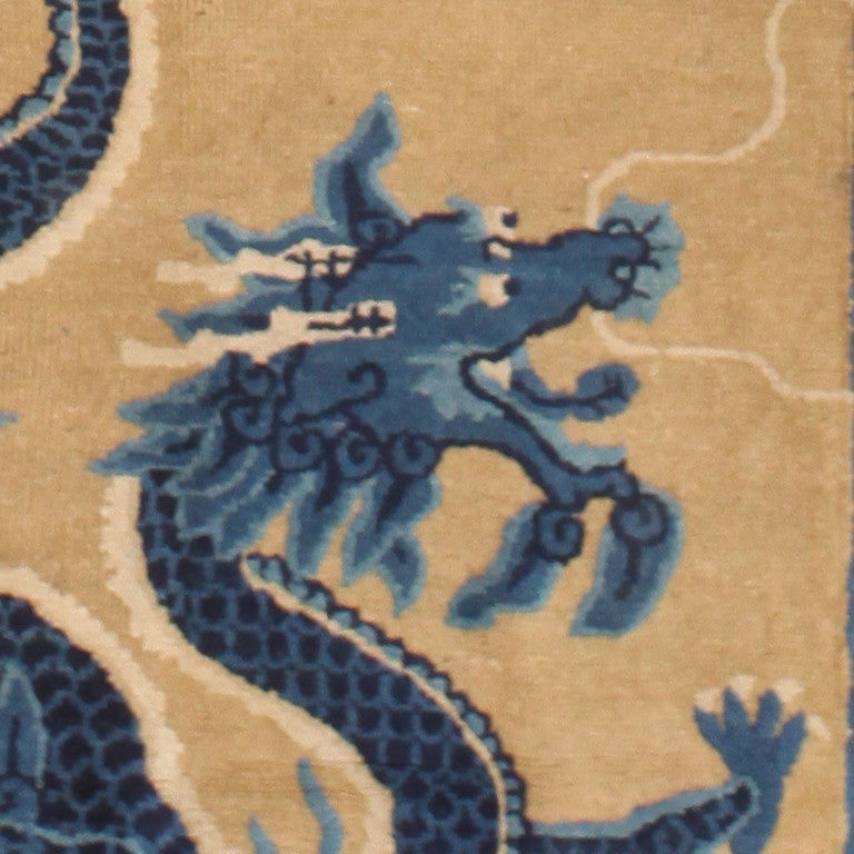 20th Century Antique Dragon Design Chinese Rug. Size: 4 ft x 10 ft (1.22 m x 3.05 m)