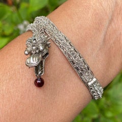 Antique Dragon Hinged Bangle Silver