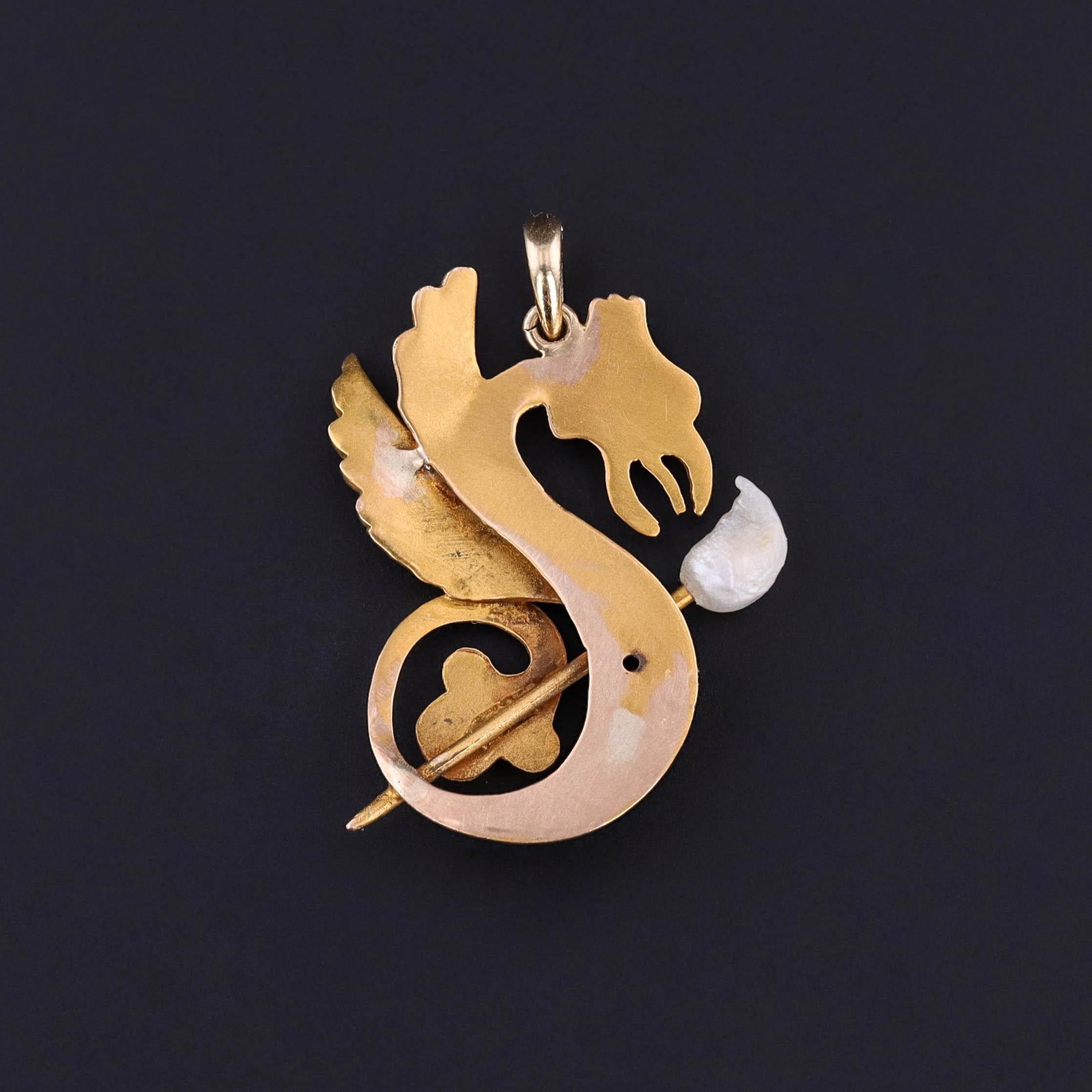 Art Nouveau Ciondolo Drago Antico in oro 10k in vendita