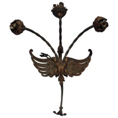 Antique Dragon Sconce, Hand Forged Iron, 3-Light, Big Only One