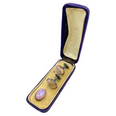 Antique Dragons Breath Jelly Opal Art Glass Victorian Groom Gift Cufflinks & Pin