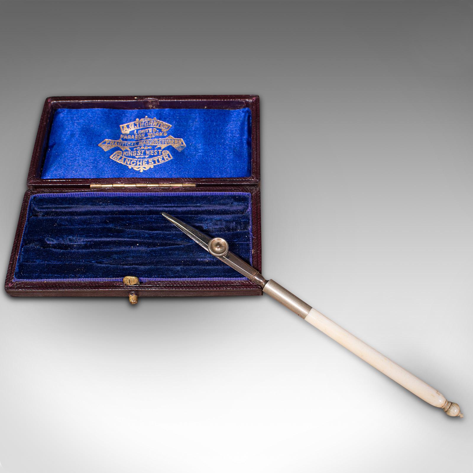 British Antique Draughtsman's Pocket Ruling Pen Set, English, Architect, Instrument Case