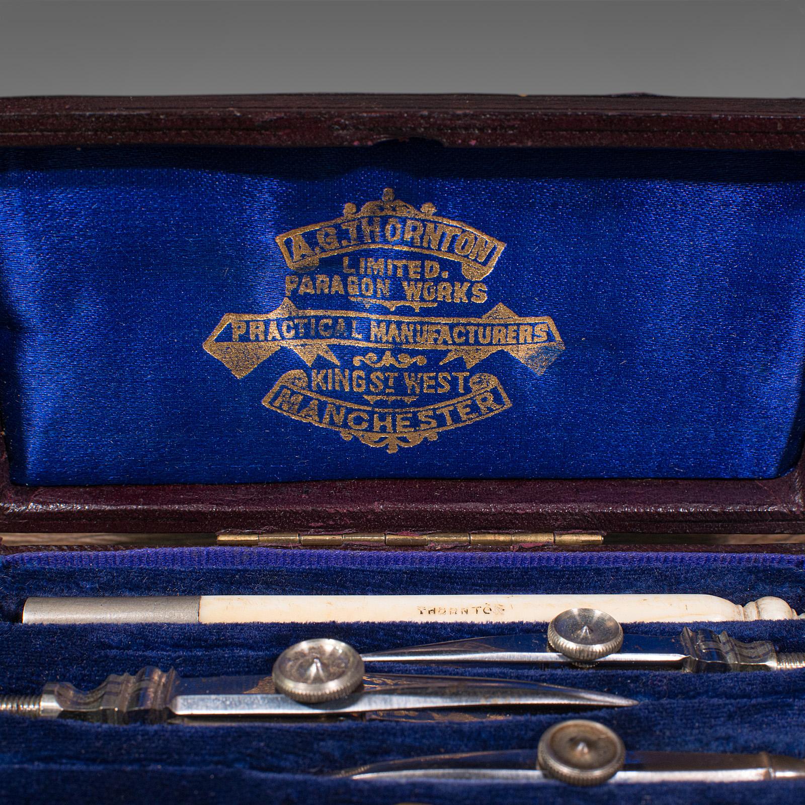 Nickel Antique Draughtsman's Pocket Ruling Pen Set, English, Architect, Instrument Case