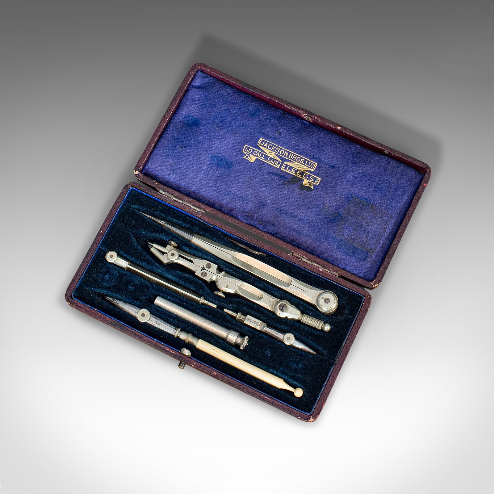 British Antique Draughtsman's Set, Drawing Instrument, Tools, Jackson Bros, Victorian