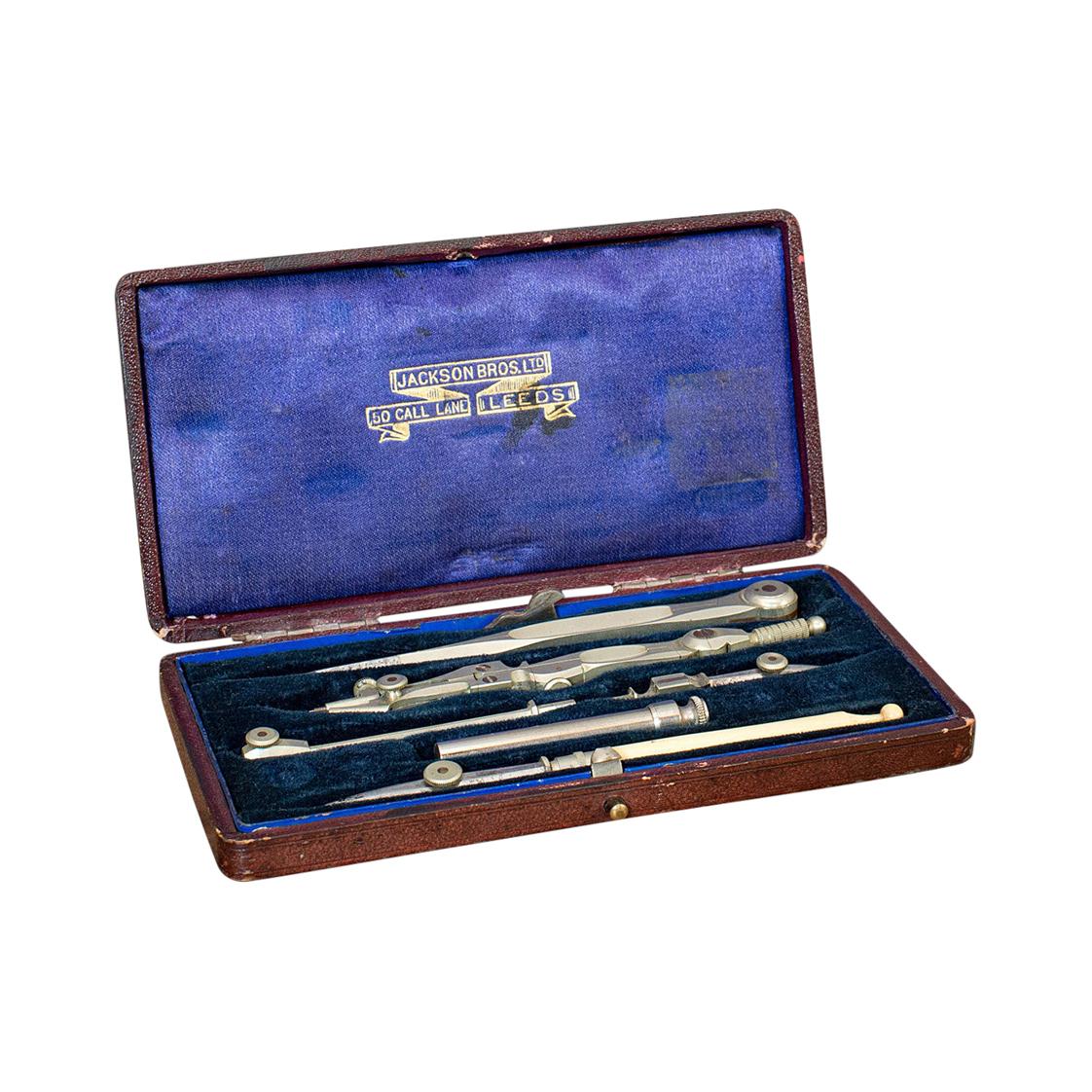 Antique Draughtsman's Set, Drawing Instrument, Tools, Jackson Bros, Victorian