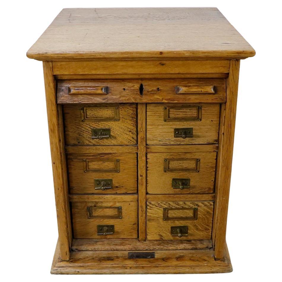 Antique Drawer Card File Cabinet with Curtain Door For Sale