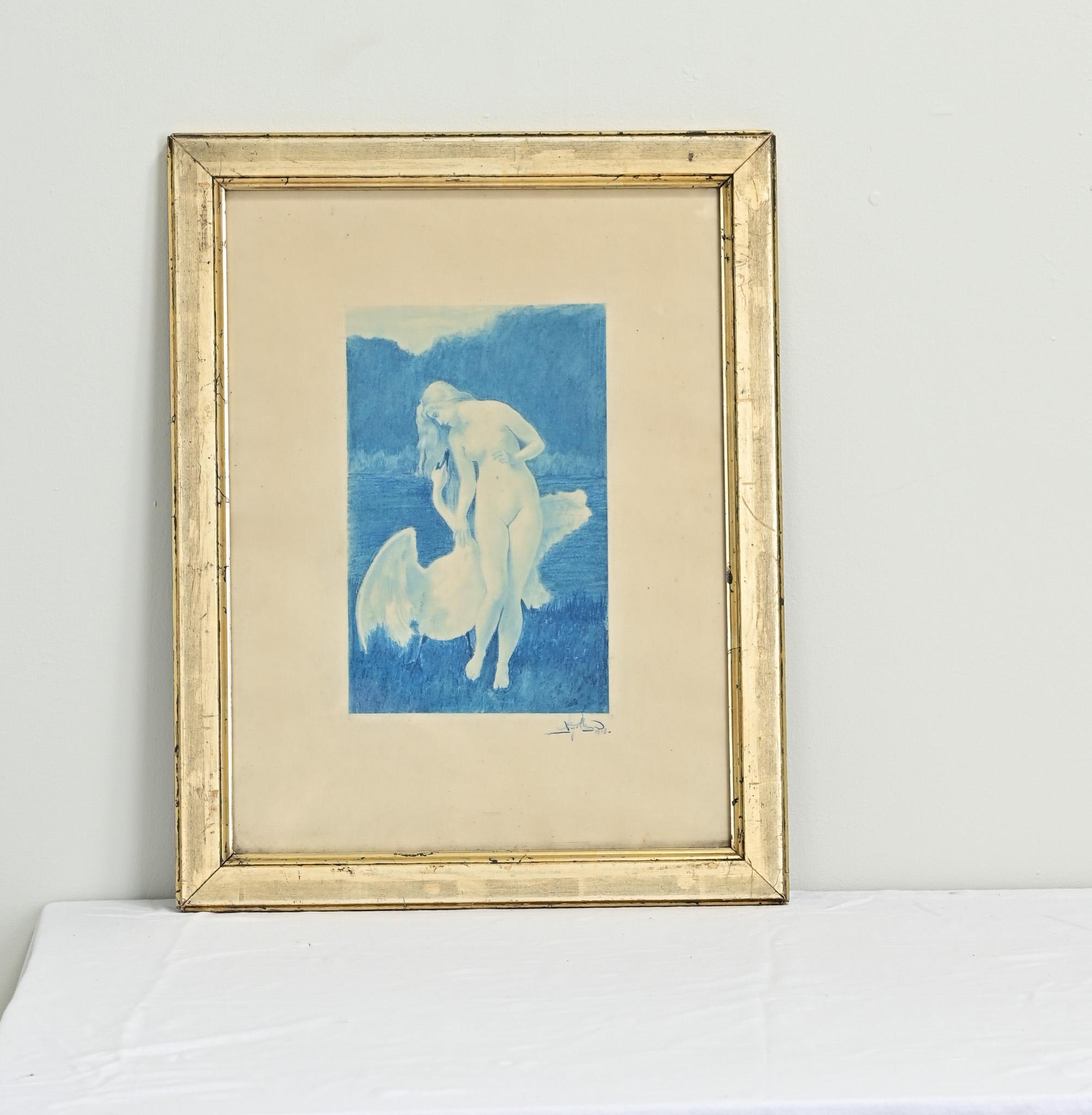 Antique Drawing of Leda & The Swan In Good Condition For Sale In Baton Rouge, LA