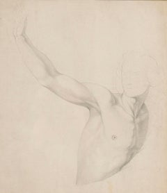 Antike Zeichnung auf Papier, Figurenstudie nach Raphael, Ende des 19. Jahrhunderts