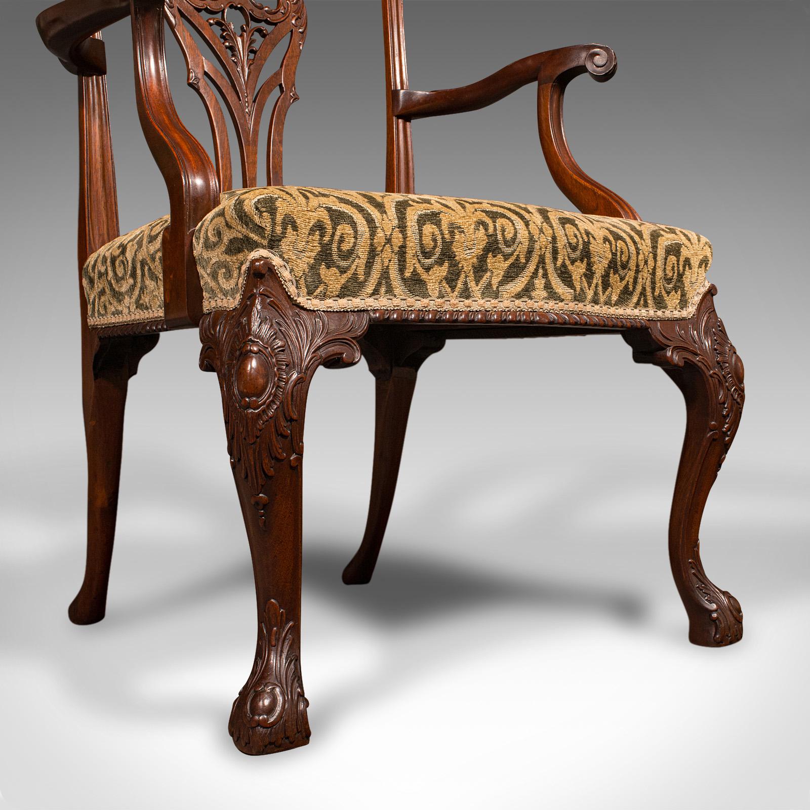Antiker Zeichnungszimmersessel, englisch, Elbow Chair, Chippendale Revival, um 1900 im Angebot 5