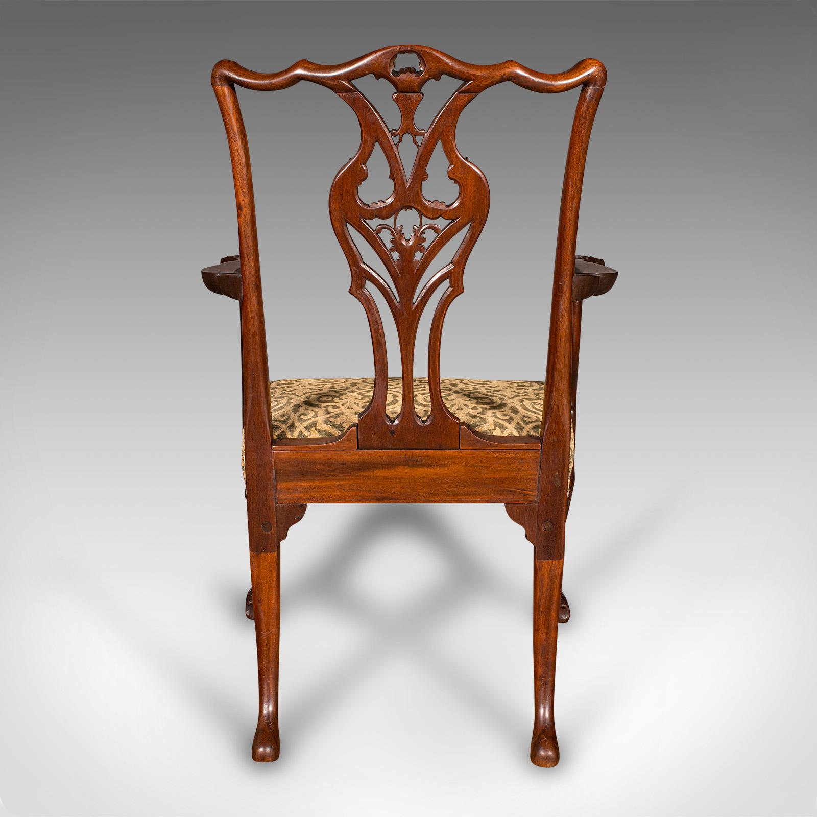 Antiker Zeichnungszimmersessel, englisch, Elbow Chair, Chippendale Revival, um 1900 im Zustand „Gut“ im Angebot in Hele, Devon, GB