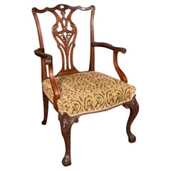 Antiguo Sillón de Salón, Inglés, Silla de Codo, Renacimiento Chippendale, C.1900