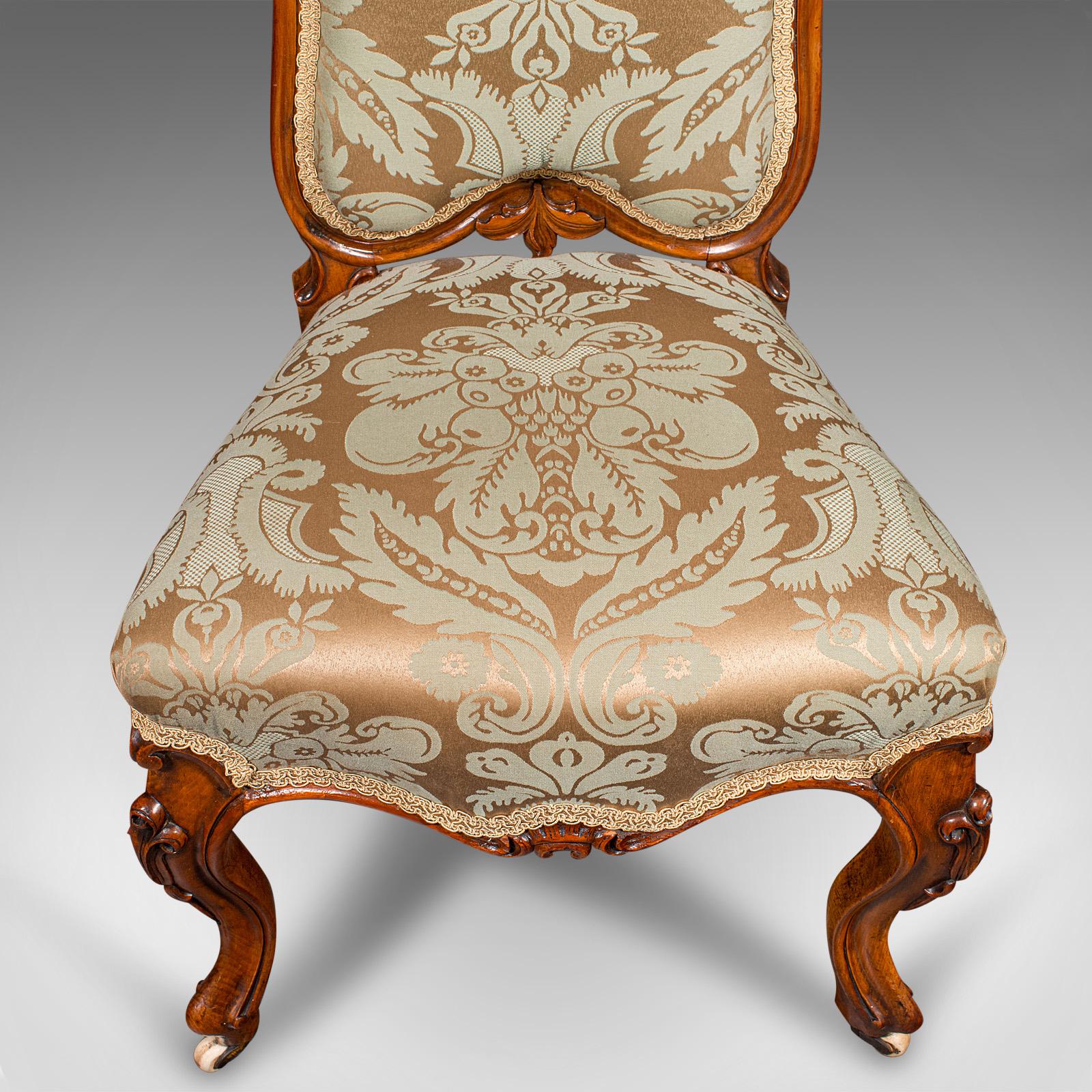 Antique Drawing Room Chair, English, Walnut, Ladies, Side Seat, Early Victorian For Sale 5