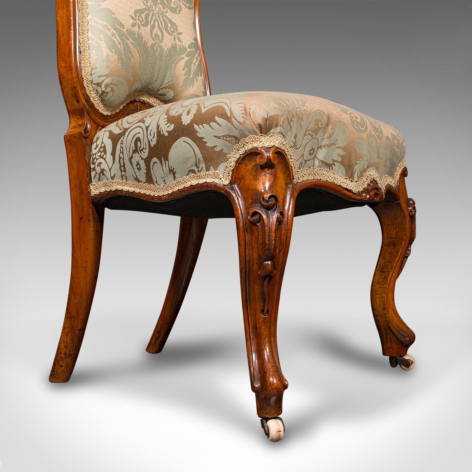 Antique Drawing Room Chair, English, Walnut, Ladies, Side Seat, Early Victorian For Sale 7