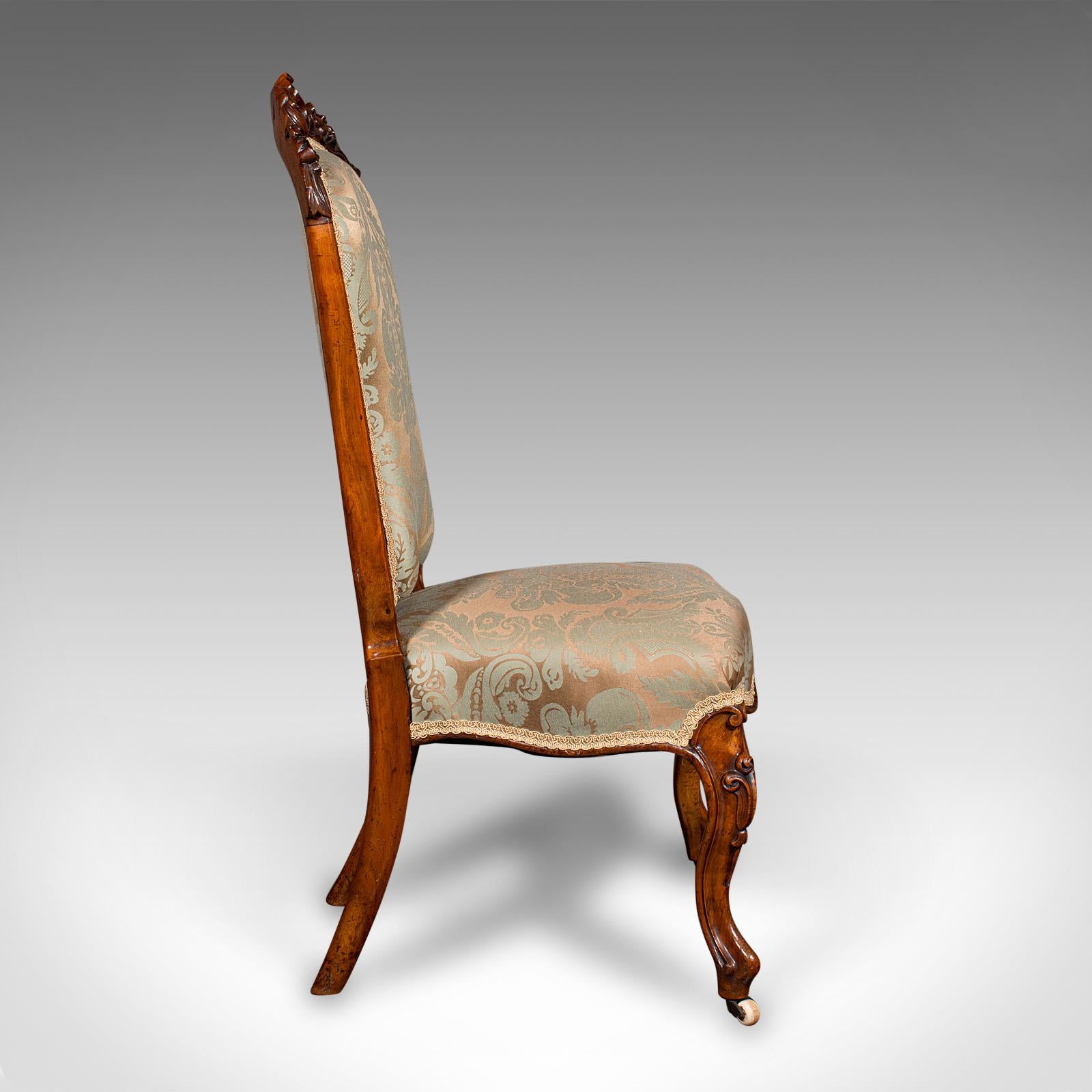 British Antique Drawing Room Chair, English, Walnut, Ladies, Side Seat, Early Victorian For Sale