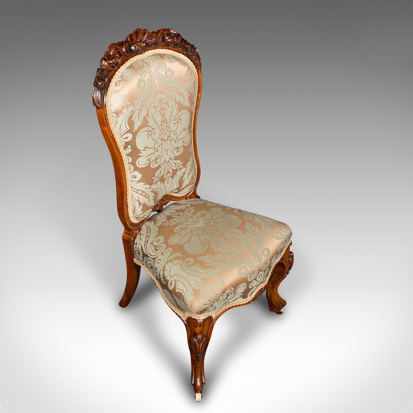 Antique Drawing Room Chair, English, Walnut, Ladies, Side Seat, Early Victorian For Sale 1