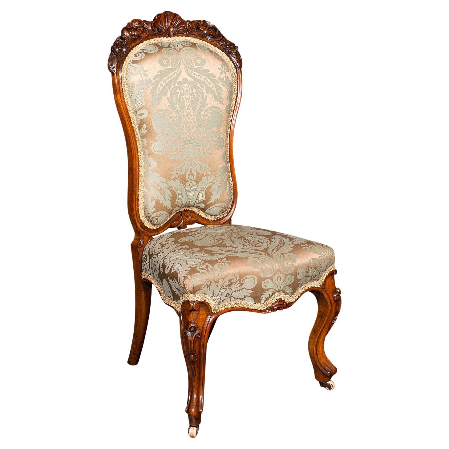 Antique Drawing Room Chair, English, Walnut, Ladies, Side Seat, Early Victorian For Sale