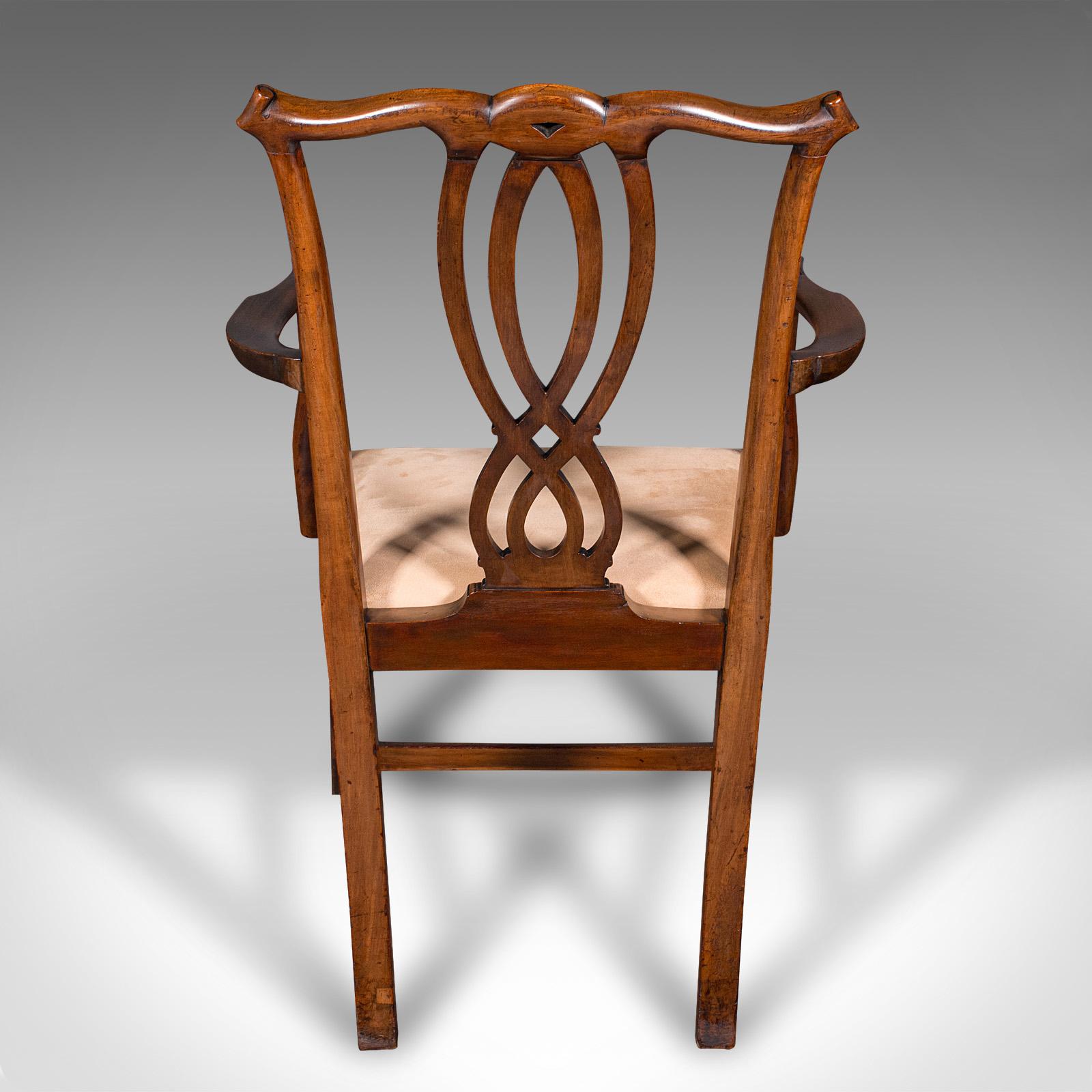 British Antique Drawing Room Elbow Chair, English, Carver, Chippendale Taste, Georgian For Sale