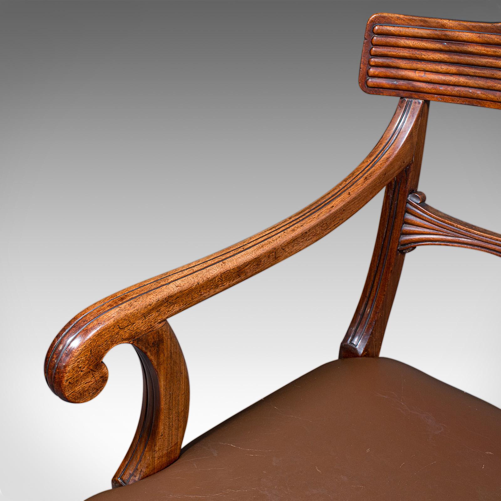 Antique Drawing Room Elbow Chair, English, Leather, Desk Seat, Regency, C.1820 For Sale 5