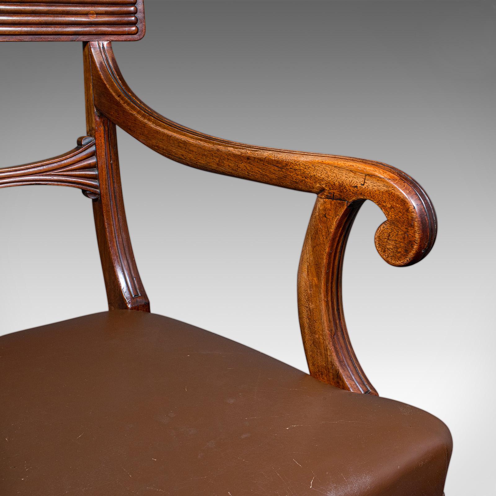 Antique Drawing Room Elbow Chair, English, Leather, Desk Seat, Regency, C.1820 For Sale 6