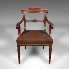 Antique Drawing Room Elbow Chair, English, Leather, Desk Seat, Regency, C.1820