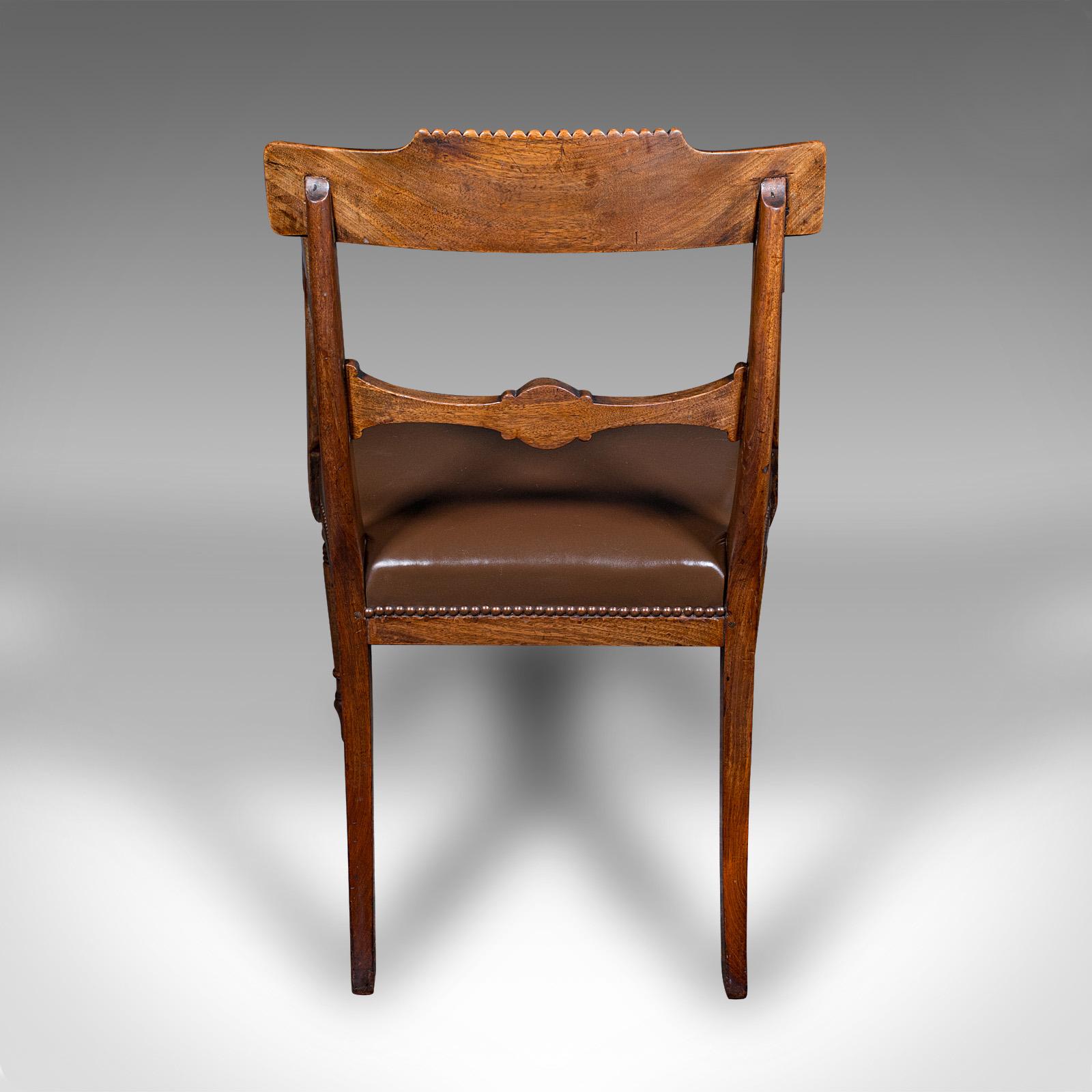 Antique Drawing Room Elbow Chair, English, Leather, Desk Seat, Regency, C.1820 In Good Condition For Sale In Hele, Devon, GB