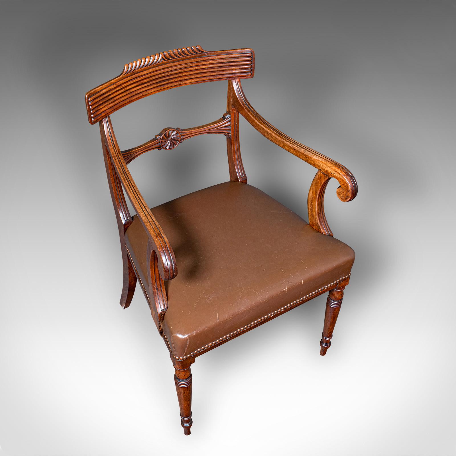 Antique Drawing Room Elbow Chair, English, Leather, Desk Seat, Regency, C.1820 For Sale 1
