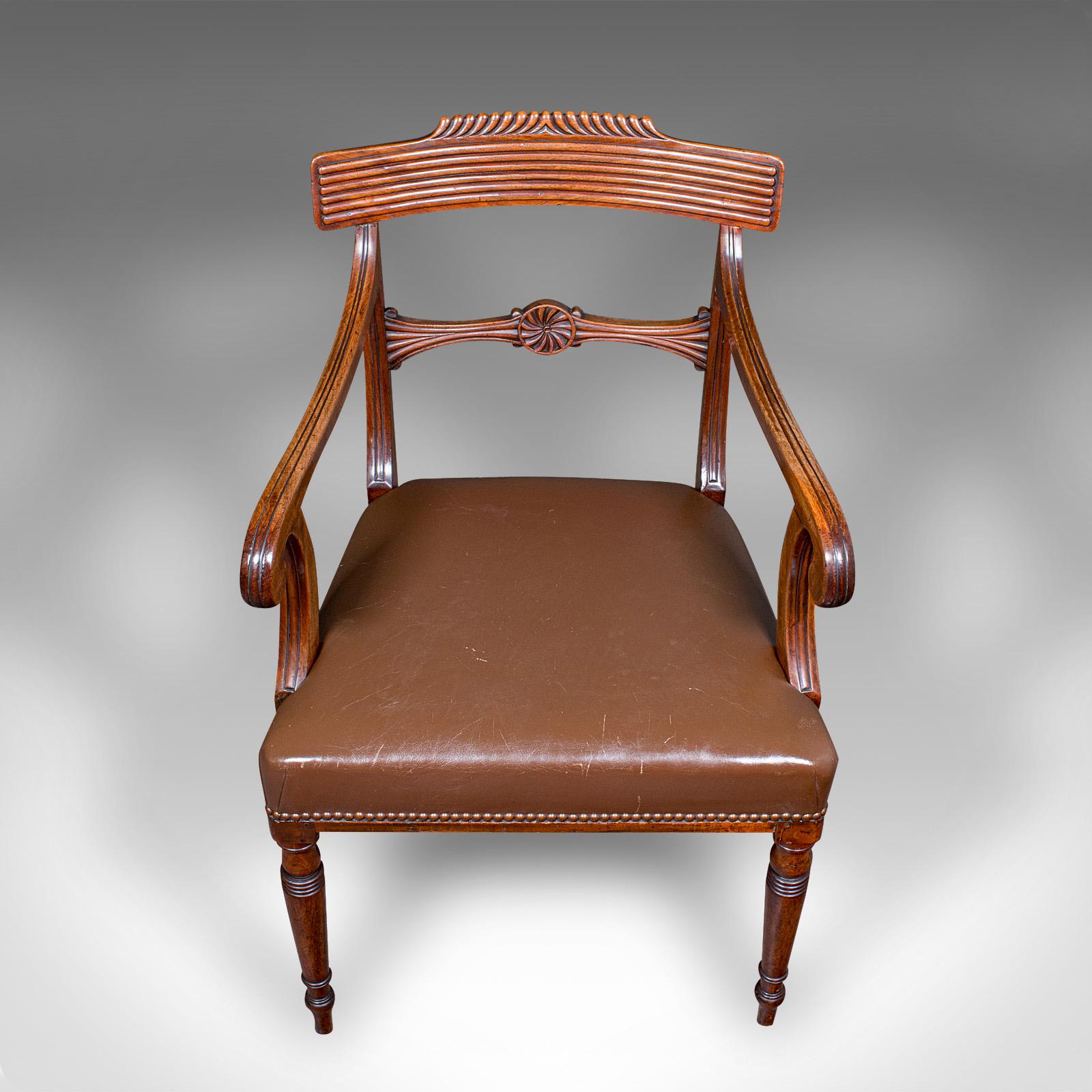 Antique Drawing Room Elbow Chair, English, Leather, Desk Seat, Regency, C.1820 For Sale 2