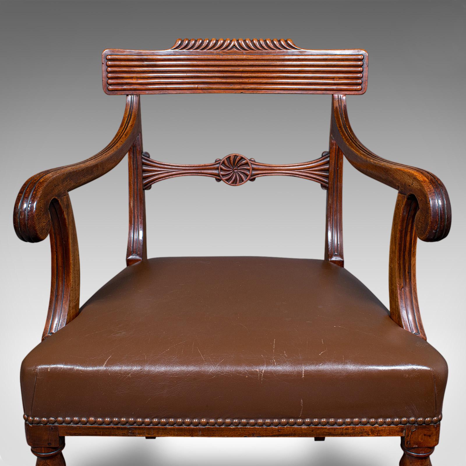 Antique Drawing Room Elbow Chair, English, Leather, Desk Seat, Regency, C.1820 For Sale 3