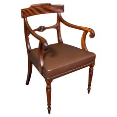 Antique Drawing Room Elbow Chair, English, Leather, Desk Seat, Regency, C.1820
