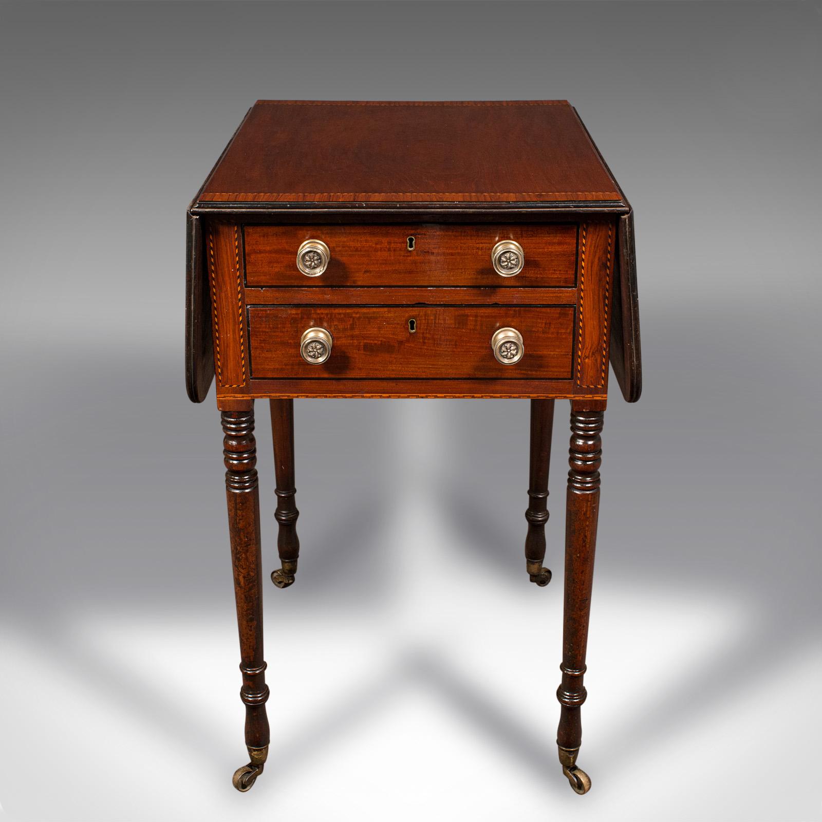 British Antique Drawing Room Pembroke Table, English, Drop Leaf, Side, Lamp, Regency For Sale