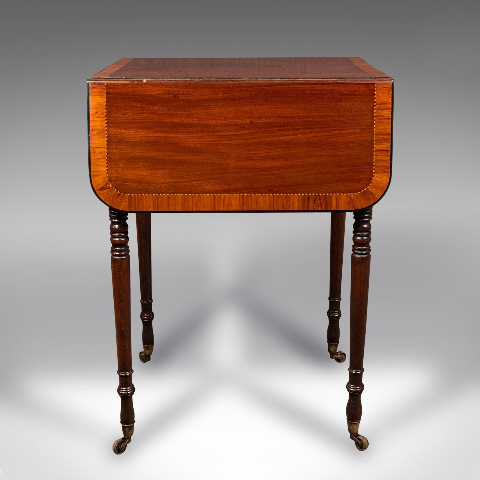 19th Century Antique Drawing Room Pembroke Table, English, Drop Leaf, Side, Lamp, Regency For Sale