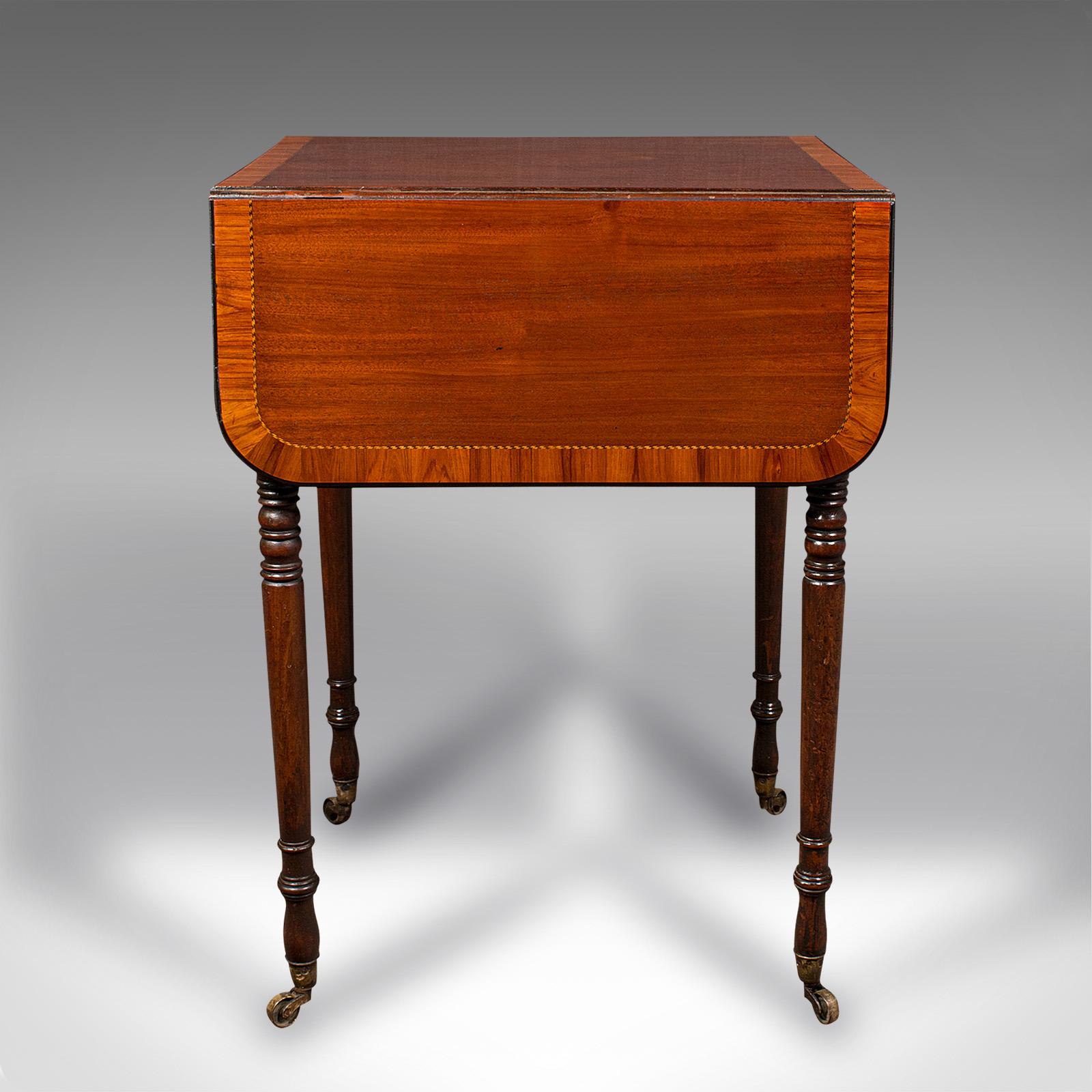Wood Antique Drawing Room Pembroke Table, English, Drop Leaf, Side, Lamp, Regency For Sale