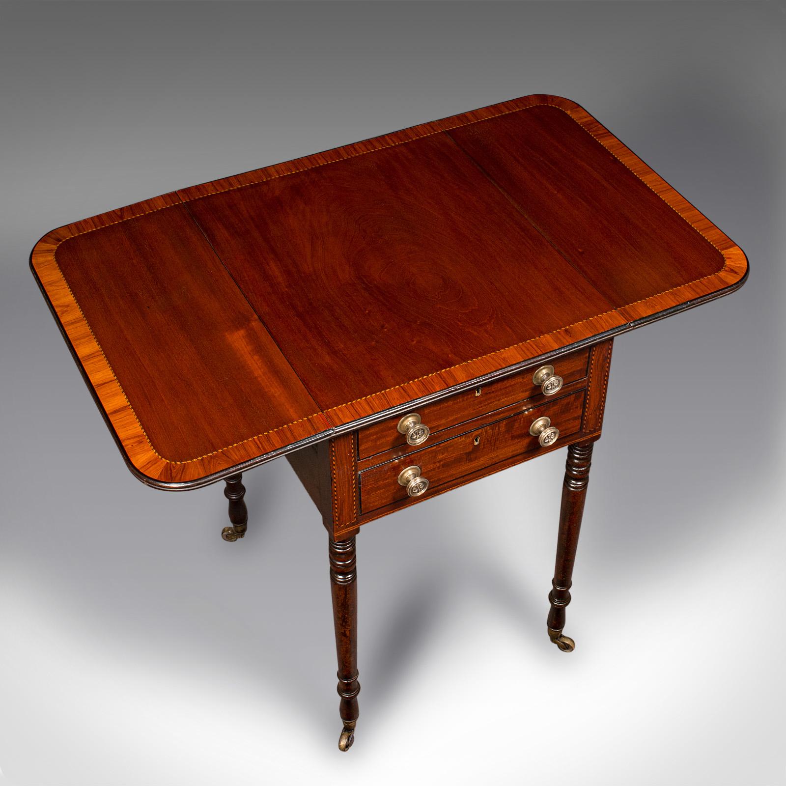 Table de salle à dessin antique Pembroke, anglaise, à feuilles tombantes, d'appoint, lampe, Régence en vente 2