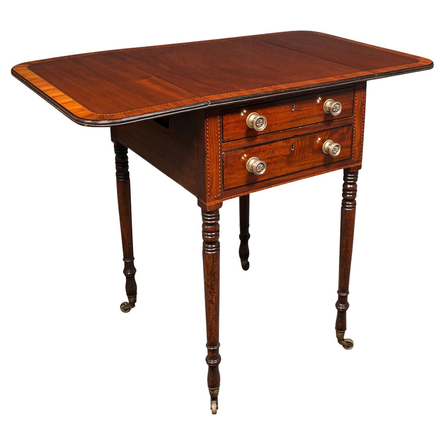 Antique Drawing Room Pembroke Table, English, Drop Leaf, Side, Lamp, Regency For Sale