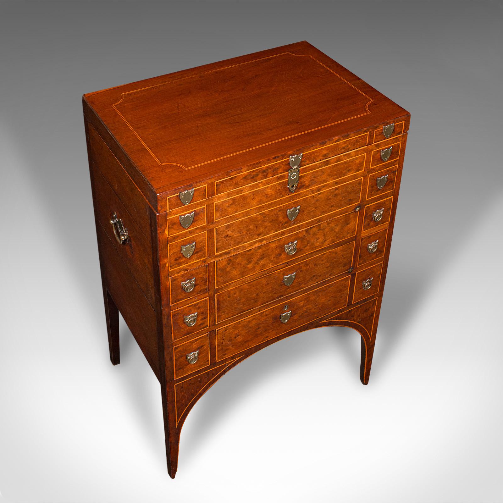 Antique Drawing Room Show Cabinet, English, Burr Walnut, Chest on Stand, Regency For Sale 3