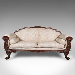 Sofa d'antiquités anglais, grande banquette à 2 places, cadre d'exposition, William IV